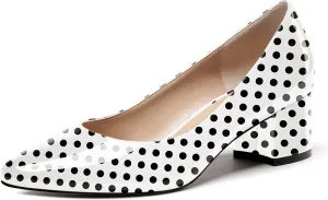 WAYDERNS Women's Slip On Block Patent Round Toe Dress Office Chunky Low Heel Pumps Shoes 2 Inch