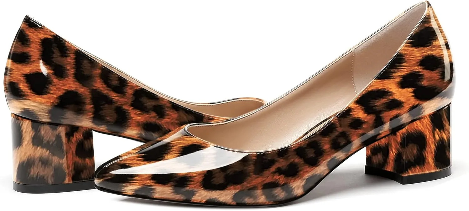 WAYDERNS Women's Slip On Block Patent Round Toe Dress Office Chunky Low Heel Pumps Shoes 2 Inch