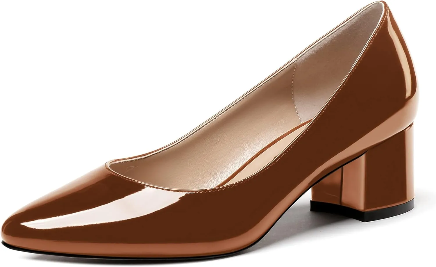 WAYDERNS Women's Slip On Block Patent Round Toe Dress Office Chunky Low Heel Pumps Shoes 2 Inch
