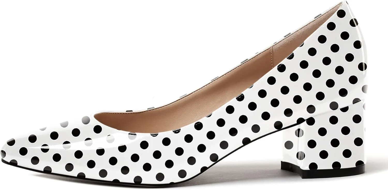 WAYDERNS Women's Slip On Block Patent Round Toe Dress Office Chunky Low Heel Pumps Shoes 2 Inch