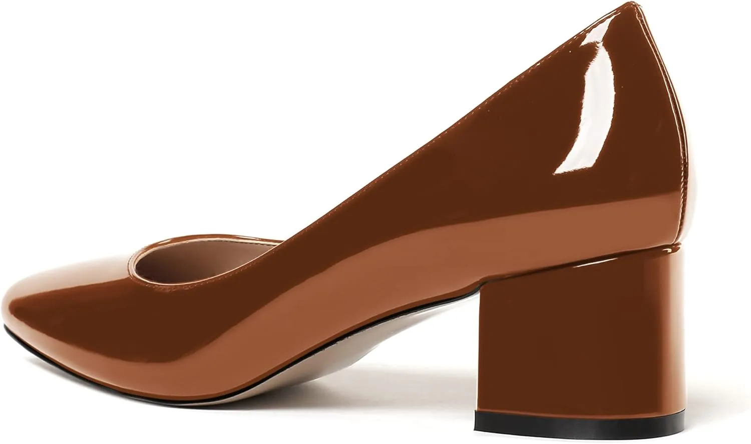 WAYDERNS Women's Slip On Block Patent Round Toe Dress Office Chunky Low Heel Pumps Shoes 2 Inch