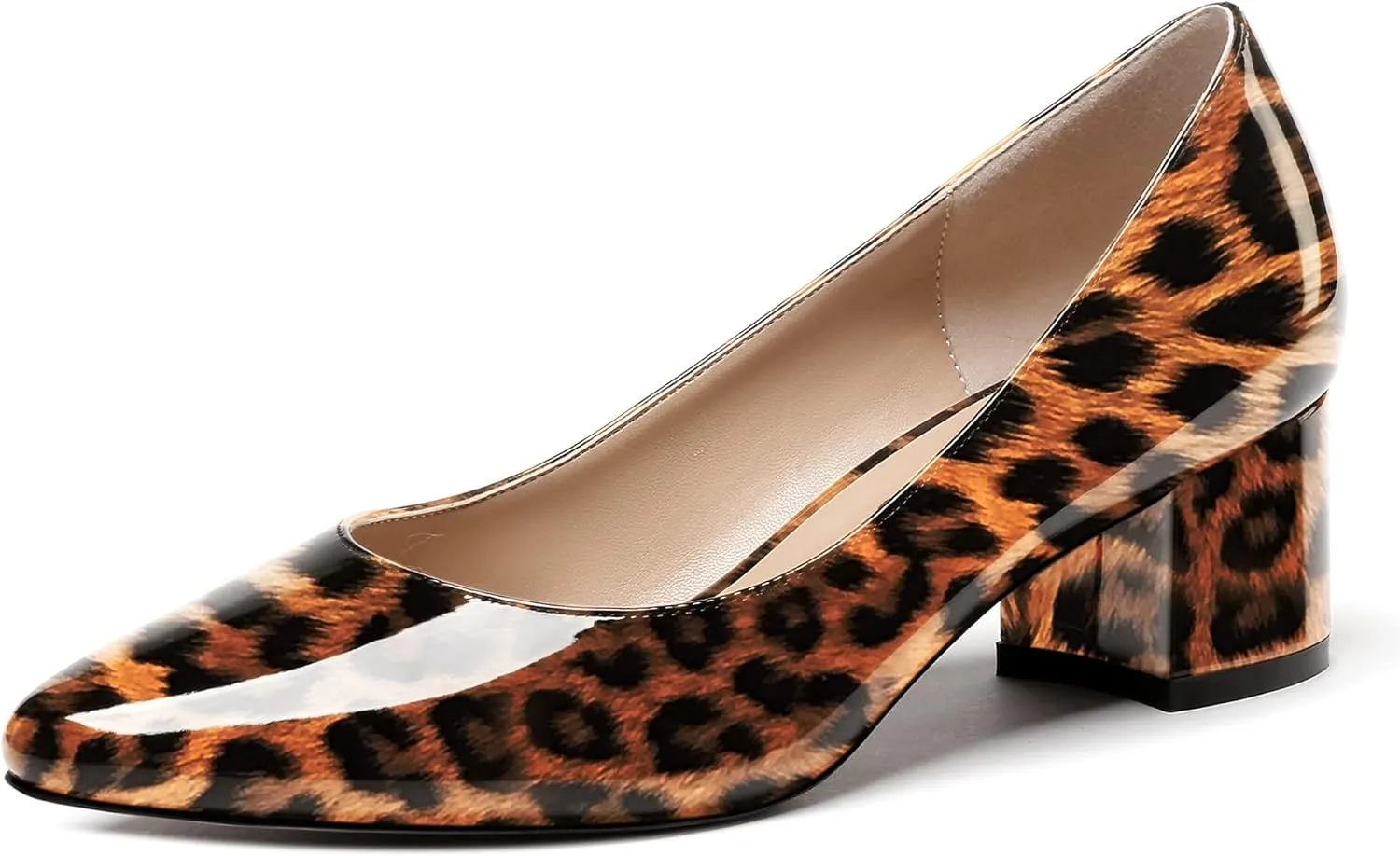 WAYDERNS Women's Slip On Block Patent Round Toe Dress Office Chunky Low Heel Pumps Shoes 2 Inch