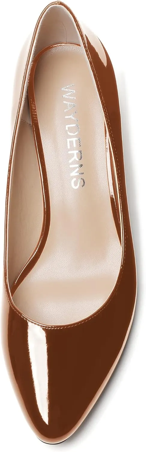 WAYDERNS Women's Slip On Block Patent Round Toe Dress Office Chunky Low Heel Pumps Shoes 2 Inch