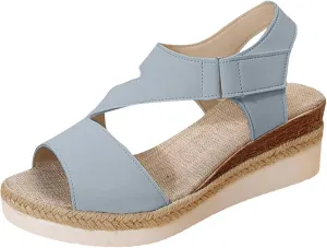 Wedge Sandals for Women 2024 Large Size Thick Soled Strap Sandals Women's Bohemian Wedge Beach Sandals
