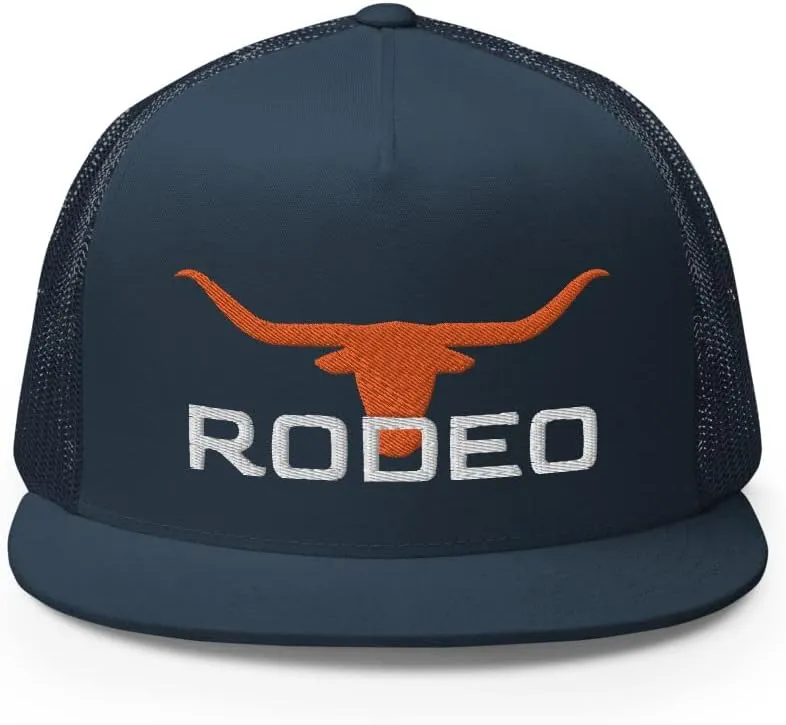 Western Rodeo Orange Longhorn Trucker Hat Flat Bill High Crown Cowboy Farm Country Rodeo Ranch Cap