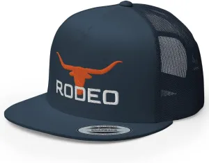 Western Rodeo Orange Longhorn Trucker Hat Flat Bill High Crown Cowboy Farm Country Rodeo Ranch Cap