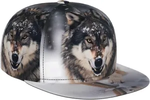 Wolves Outdoor Sports Baseball Cap, Daily Sports Adjustable Fashionable Flat Brim hat, Unisex Four-Season Outdoor Sports Cap, Black
