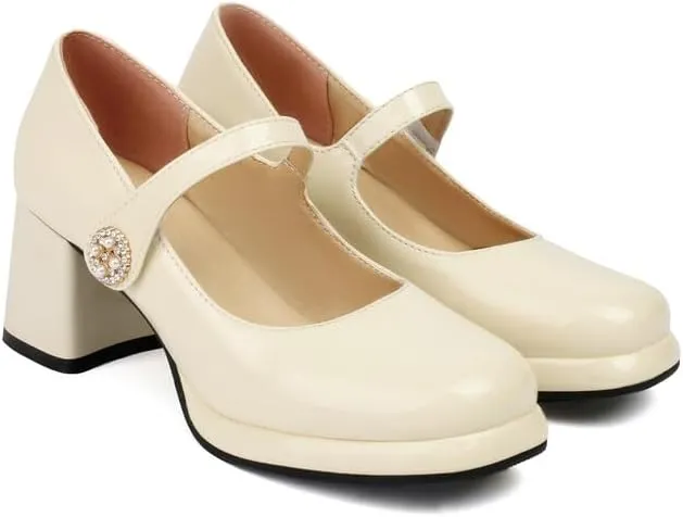 Women Platform Mary Jane Pumps Shoes Glossy Patent Chunky High Heels