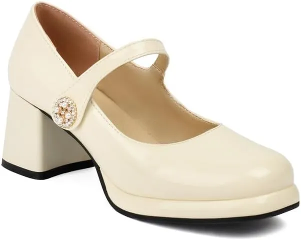 Women Platform Mary Jane Pumps Shoes Glossy Patent Chunky High Heels