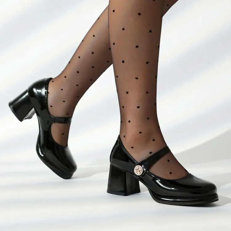 Women Platform Mary Jane Pumps Shoes Glossy Patent Chunky High Heels