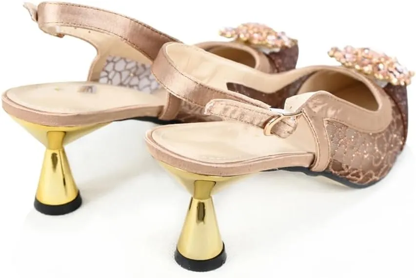 Women’S Appliques Shinning Crystal Shoes and Bag Set Pointed Toe Spike Heels Buckle Strap