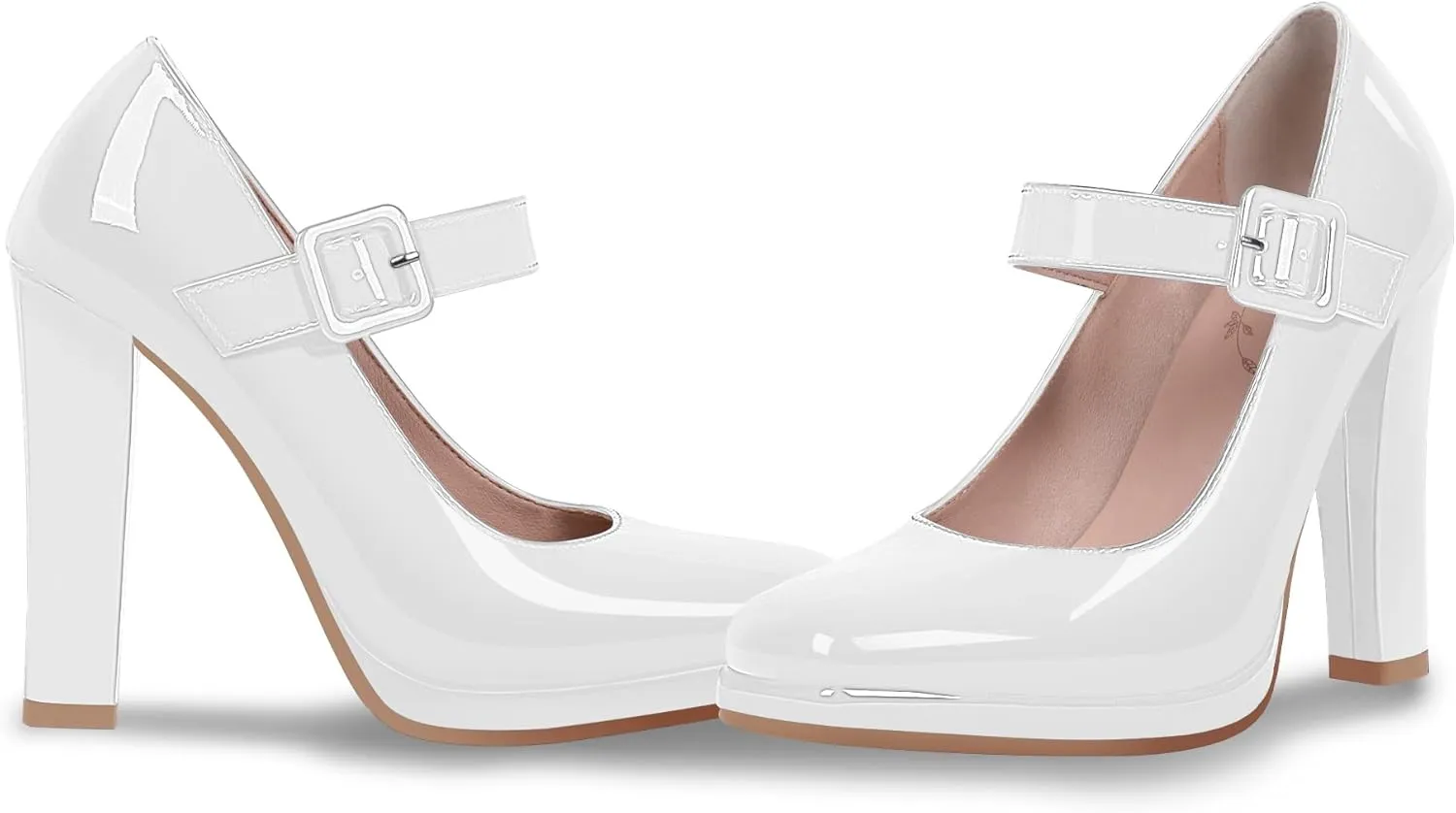Women's Block High Heel Platform Mary Janes Shoes Buckle Strappy Square Toe Dress Pumps