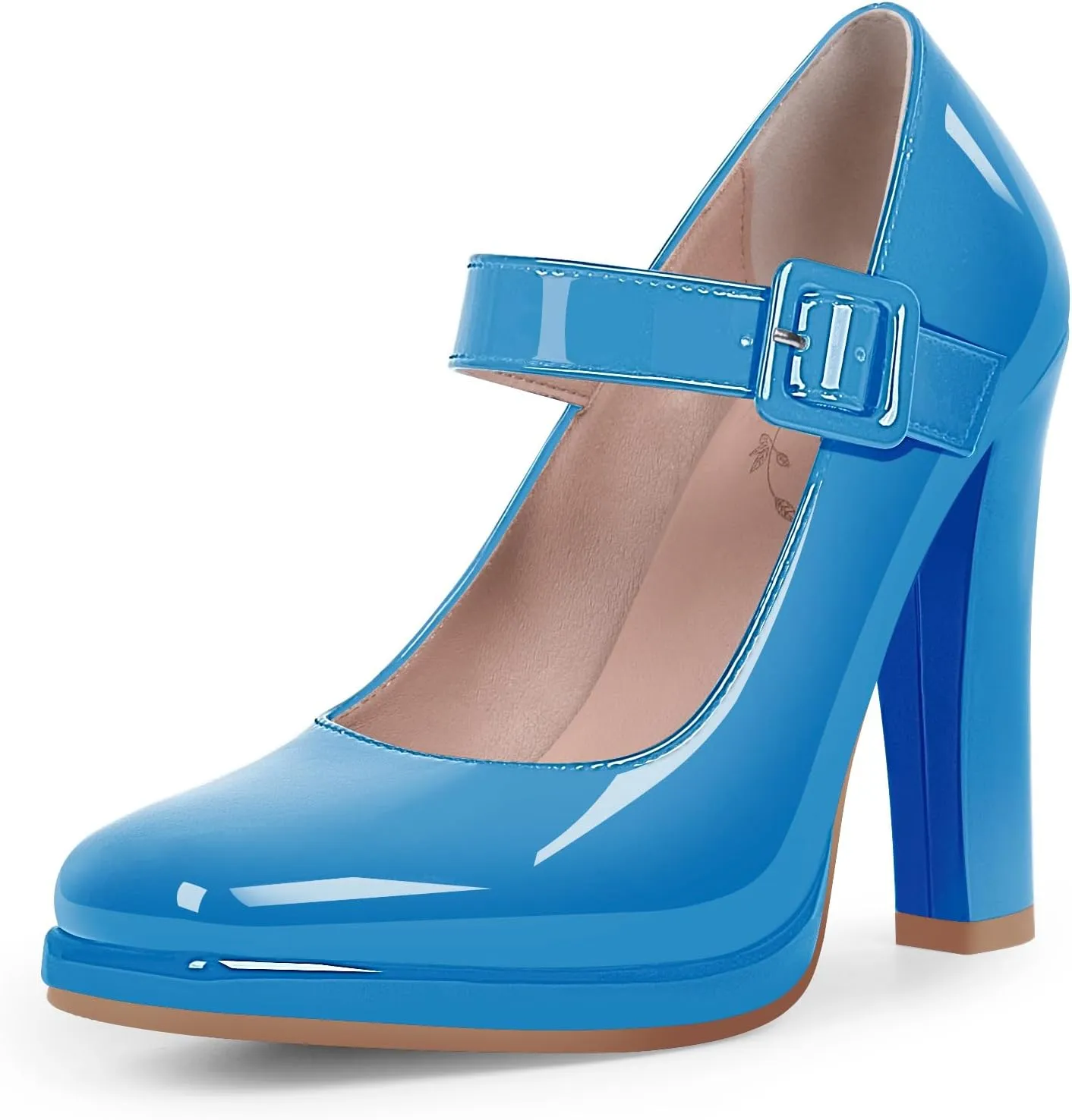 Women's Block High Heel Platform Mary Janes Shoes Buckle Strappy Square Toe Dress Pumps