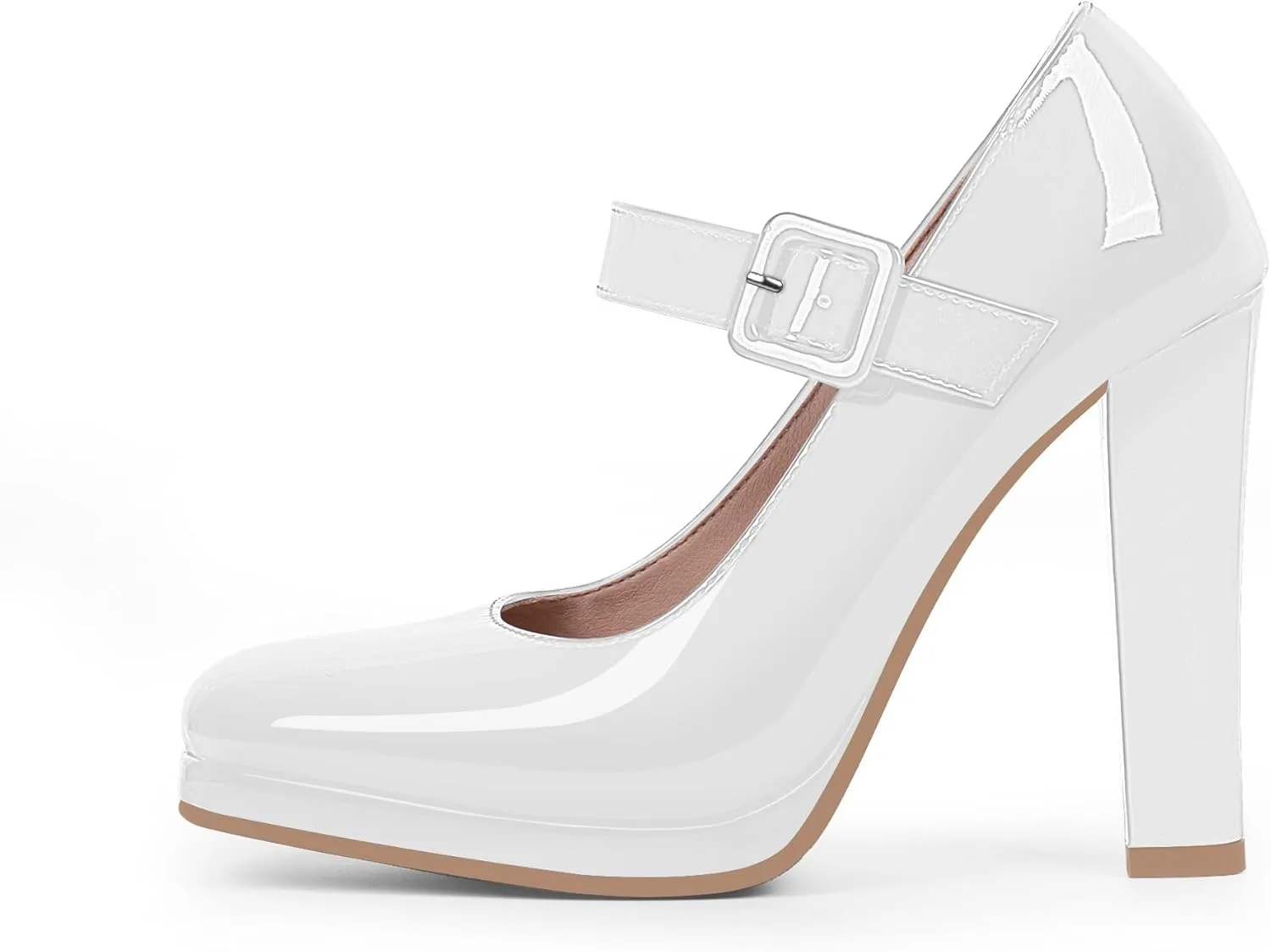 Women's Block High Heel Platform Mary Janes Shoes Buckle Strappy Square Toe Dress Pumps