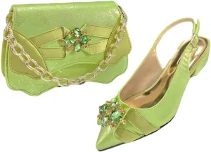Women’S Blue Rhinestone Low Heels and Matching Bag Set with Square Heel for Elegant Weddings