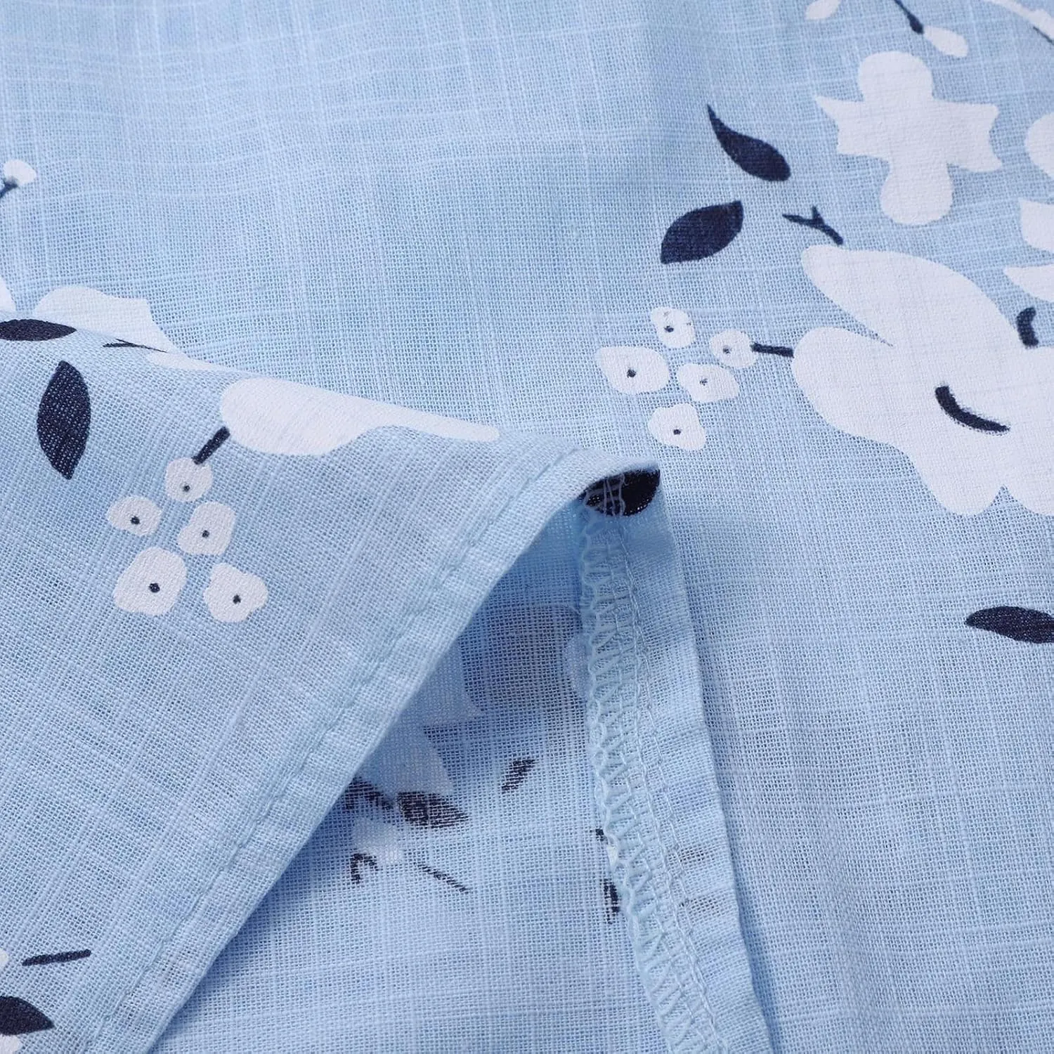 Womens Boho Floral Cotton Linen Shirt V Neck Button Down Roll Up Long Sleeve Lapel Blouse Tops 2025