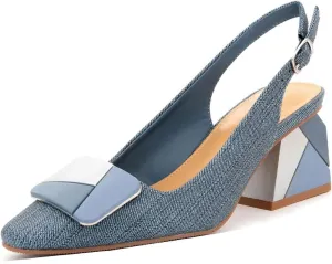 Women's Chic Colorful Splicing Block Heel Square Toe Slingback Shoes with Buckle Fashion Patent Leather Colorful Patchwork Buckle High Chunky Heel Slingback Pumps for Women