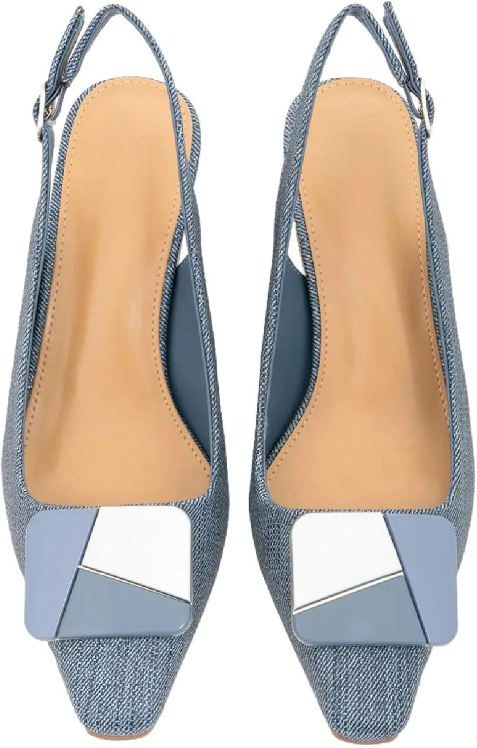 Women's Chic Colorful Splicing Block Heel Square Toe Slingback Shoes with Buckle Fashion Patent Leather Colorful Patchwork Buckle High Chunky Heel Slingback Pumps for Women