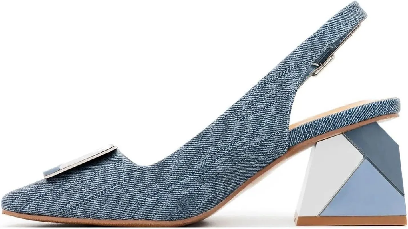 Women's Chic Colorful Splicing Block Heel Square Toe Slingback Shoes with Buckle Fashion Patent Leather Colorful Patchwork Buckle High Chunky Heel Slingback Pumps for Women