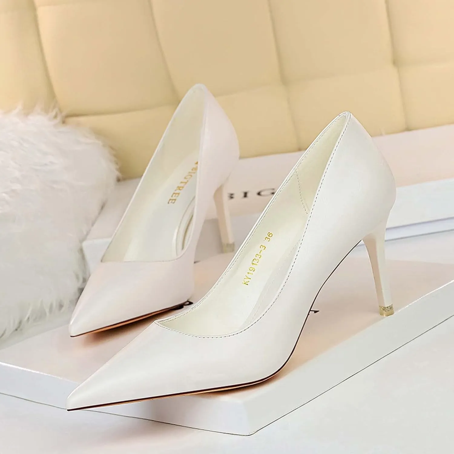 Women's Classic Pointed Toe Mid Heels Pumps Wedding Dress Office Shoes LB077