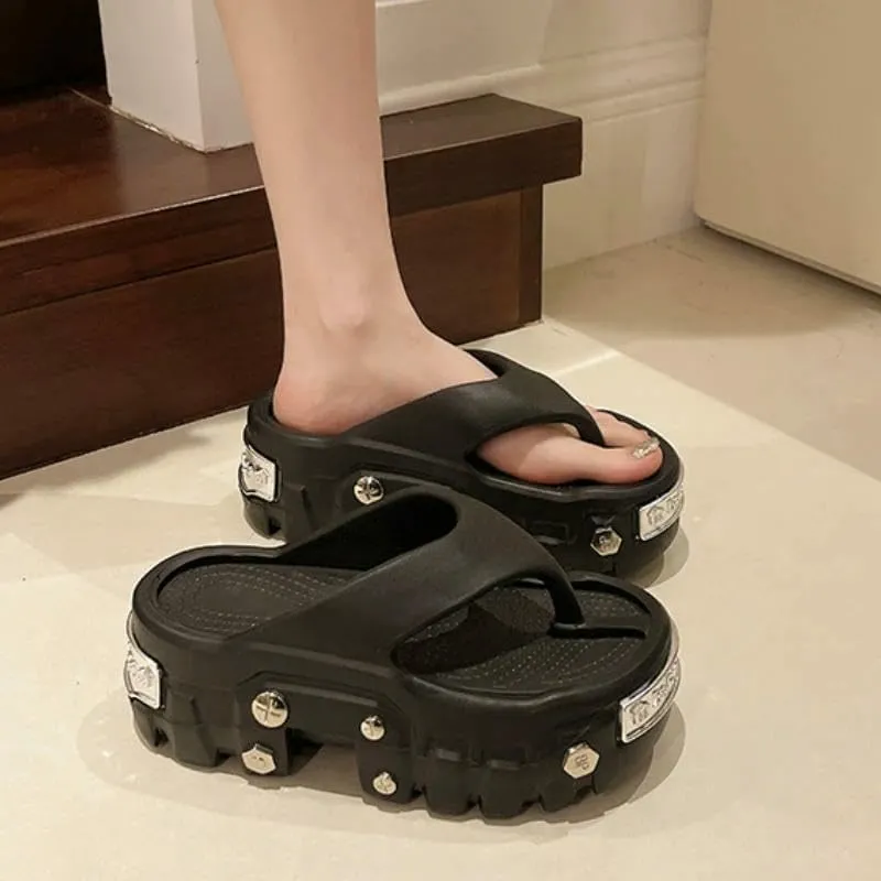 Women's Clogs Women's Flip Flops Punk Casual Thick-Soled Sandals Non-Slip Outdoor Slippers Flat Slippers