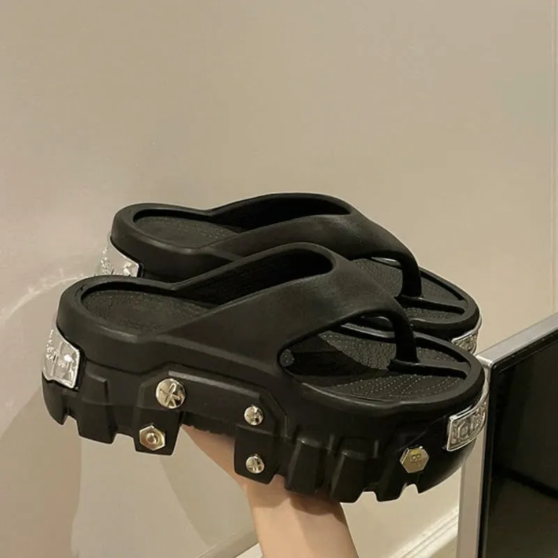 Women's Clogs Women's Flip Flops Punk Casual Thick-Soled Sandals Non-Slip Outdoor Slippers Flat Slippers