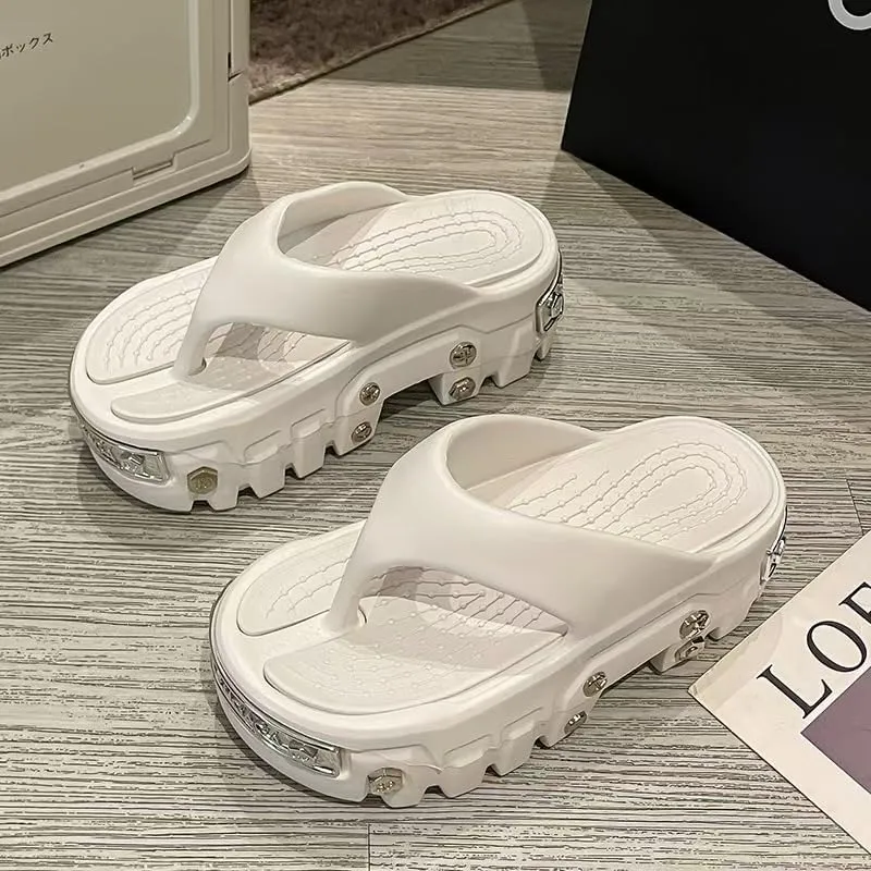 Women's Clogs Women's Flip Flops Punk Casual Thick-Soled Sandals Non-Slip Outdoor Slippers Flat Slippers