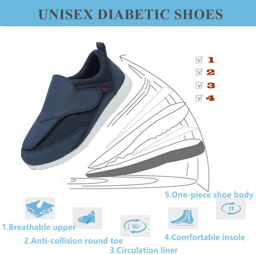 Women's Diabetic Shoes, Blue, Size 8, Extra Wide, Adjustable, Slip-On, Flat Heel, Mesh Upper, EVA Sole, All-Season, Casual, Moderate Cushioning, Elderly, Diabetics, Foot Health Concerns