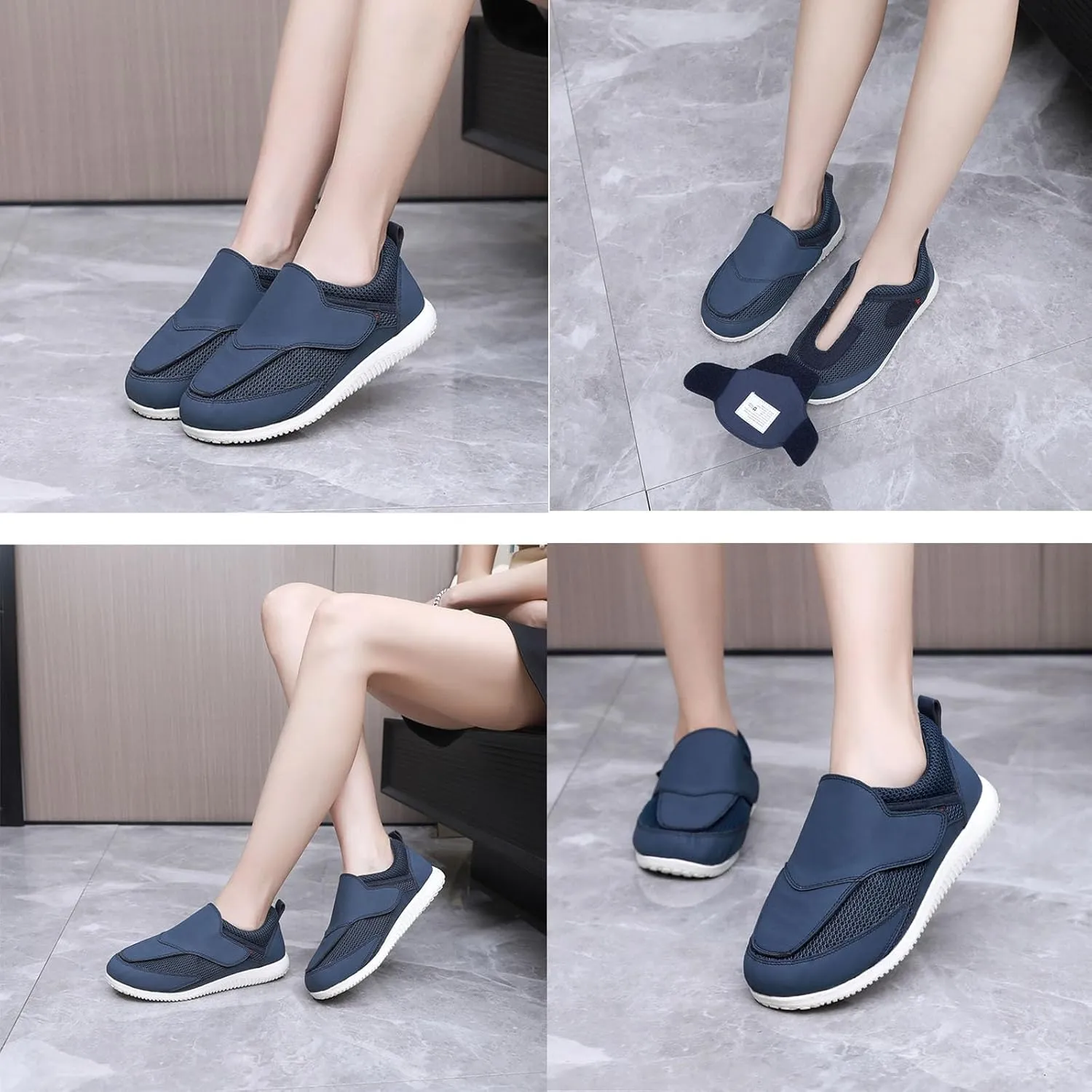 Women's Diabetic Shoes, Blue, Size 8, Extra Wide, Adjustable, Slip-On, Flat Heel, Mesh Upper, EVA Sole, All-Season, Casual, Moderate Cushioning, Elderly, Diabetics, Foot Health Concerns