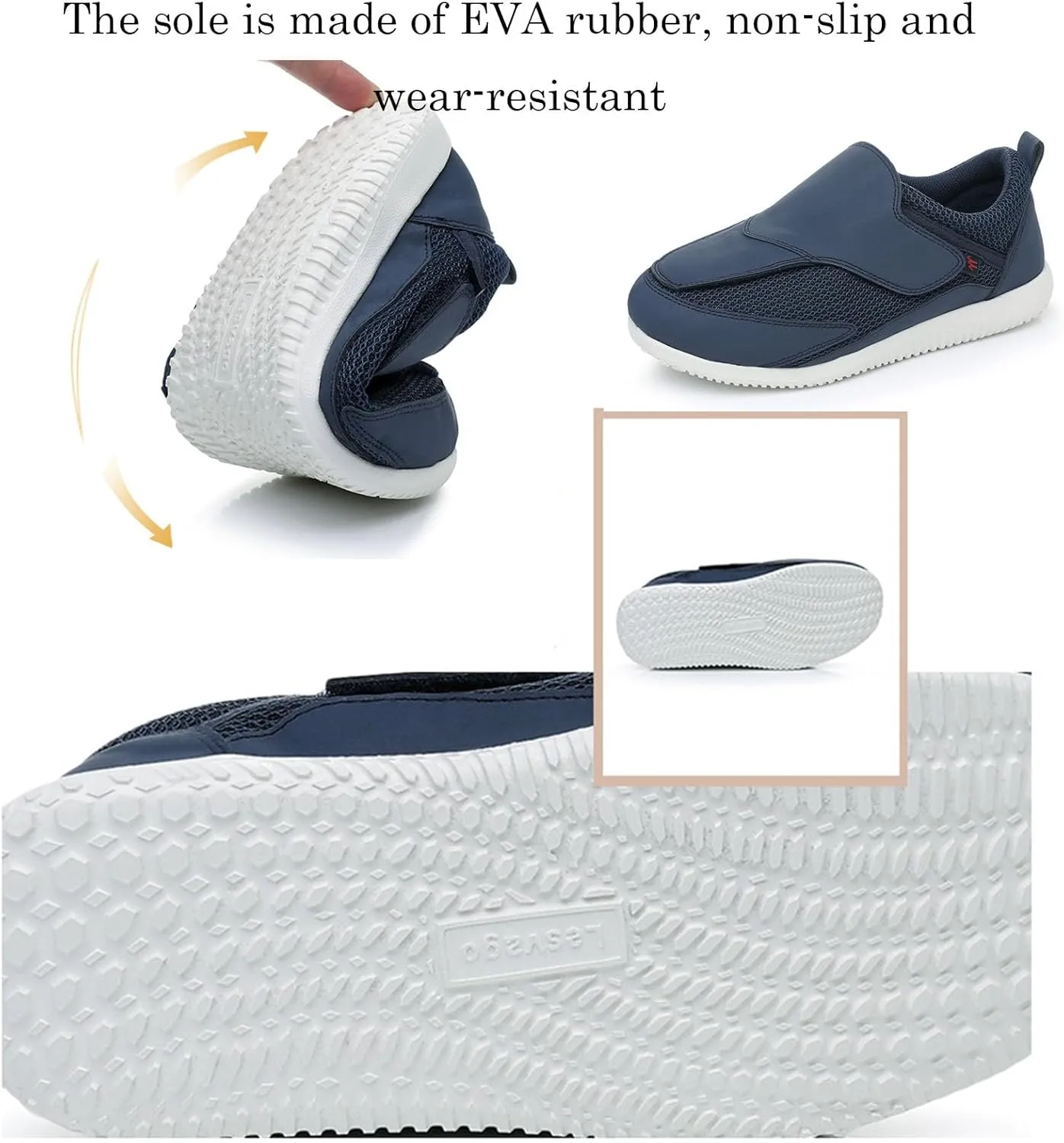 Women's Diabetic Shoes, Blue, Size 8, Extra Wide, Adjustable, Slip-On, Flat Heel, Mesh Upper, EVA Sole, All-Season, Casual, Moderate Cushioning, Elderly, Diabetics, Foot Health Concerns