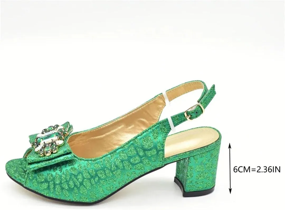Women's Diamond Peep-Toe High Heel Pumps with Matching Bag Square Heel Fashion Wedding Shoes