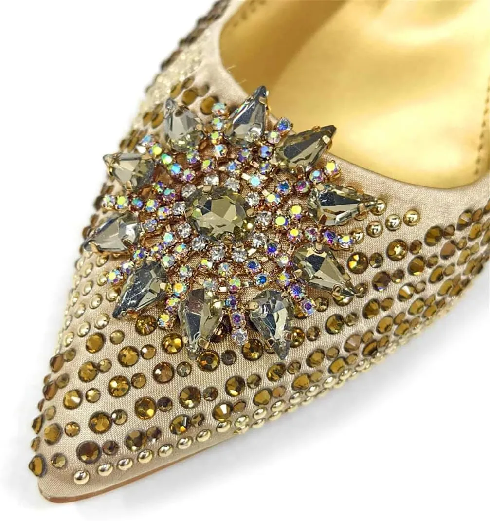 Women’S Elegant Bling Wedding Party Shoes and Bag Set with Comfortable Mid Heel and Metal Handle Shoulder Strap