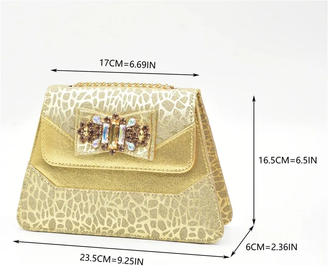 Women's Elegant Diamond Wedding Shoes and Bag Set with Peep Toe Square Heel Slingbacks for Party