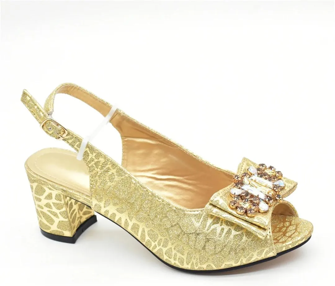 Women's Elegant Diamond Wedding Shoes and Bag Set with Peep Toe Square Heel Slingbacks for Party