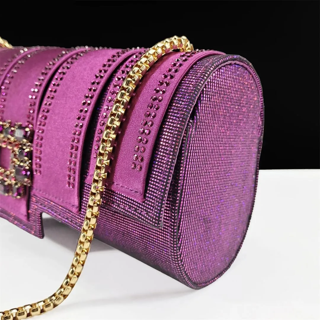 Women’S Fashion Pointed Toe Evening Shoes and Clutch Bag Set with Thin Heel and Rhinestone Embellishment