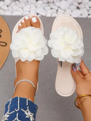 Women's Flat Mules with Light Purple Sequin Flower Decorations – Summer Slip-On Shoes for Vacations, Beach Walks, and Casual Romantic Outfits