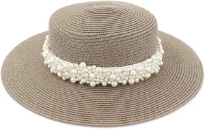 Womens Flat Top Straw Hat Wide Brim Floppy Fedora Summer Beach Sun Hat Sunshade Ladies Sun Hat