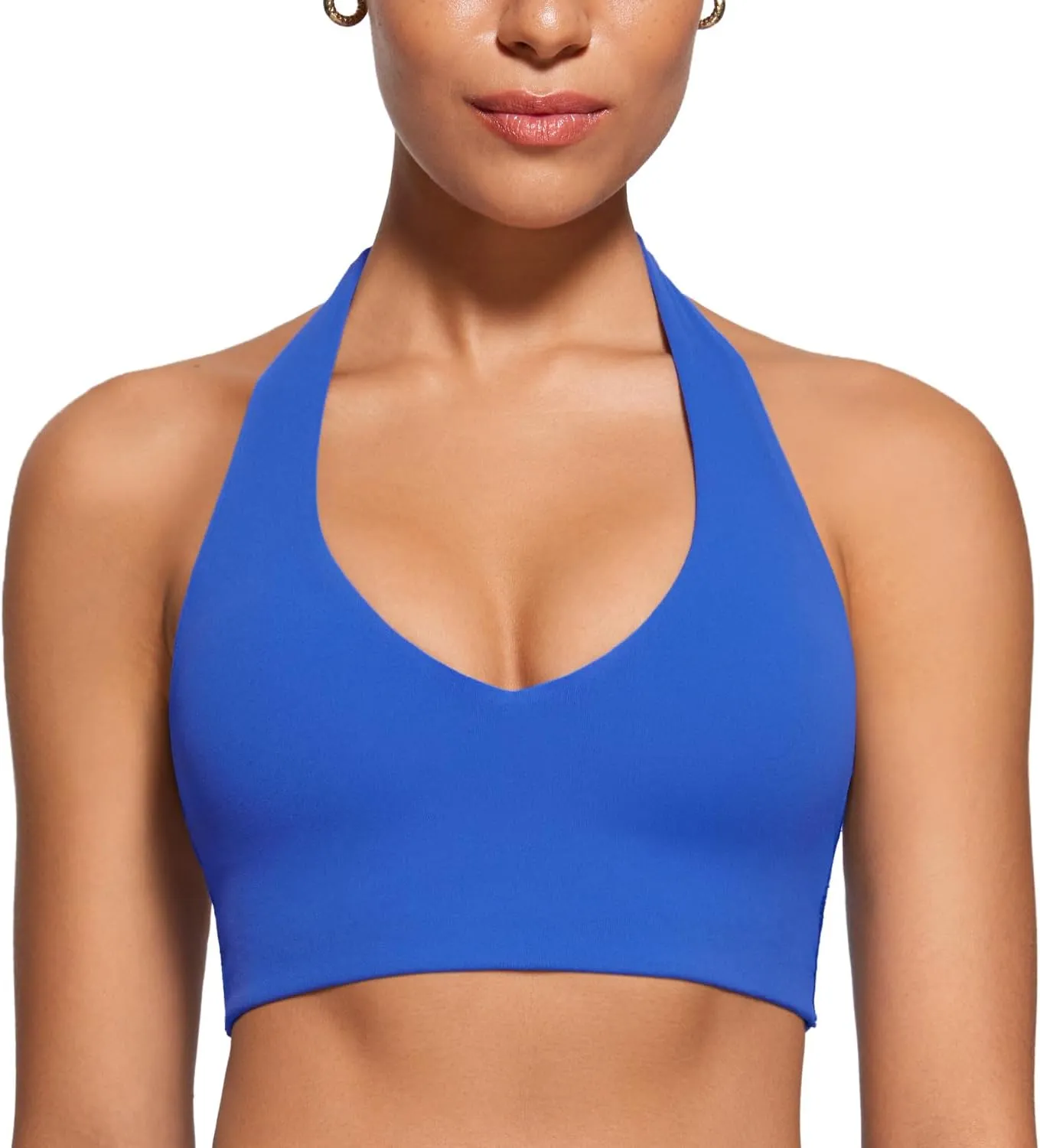 Womens Halter Longline Sports Bra Padded Low Back Yoga Bar Workout Crop Top with Built in Bra