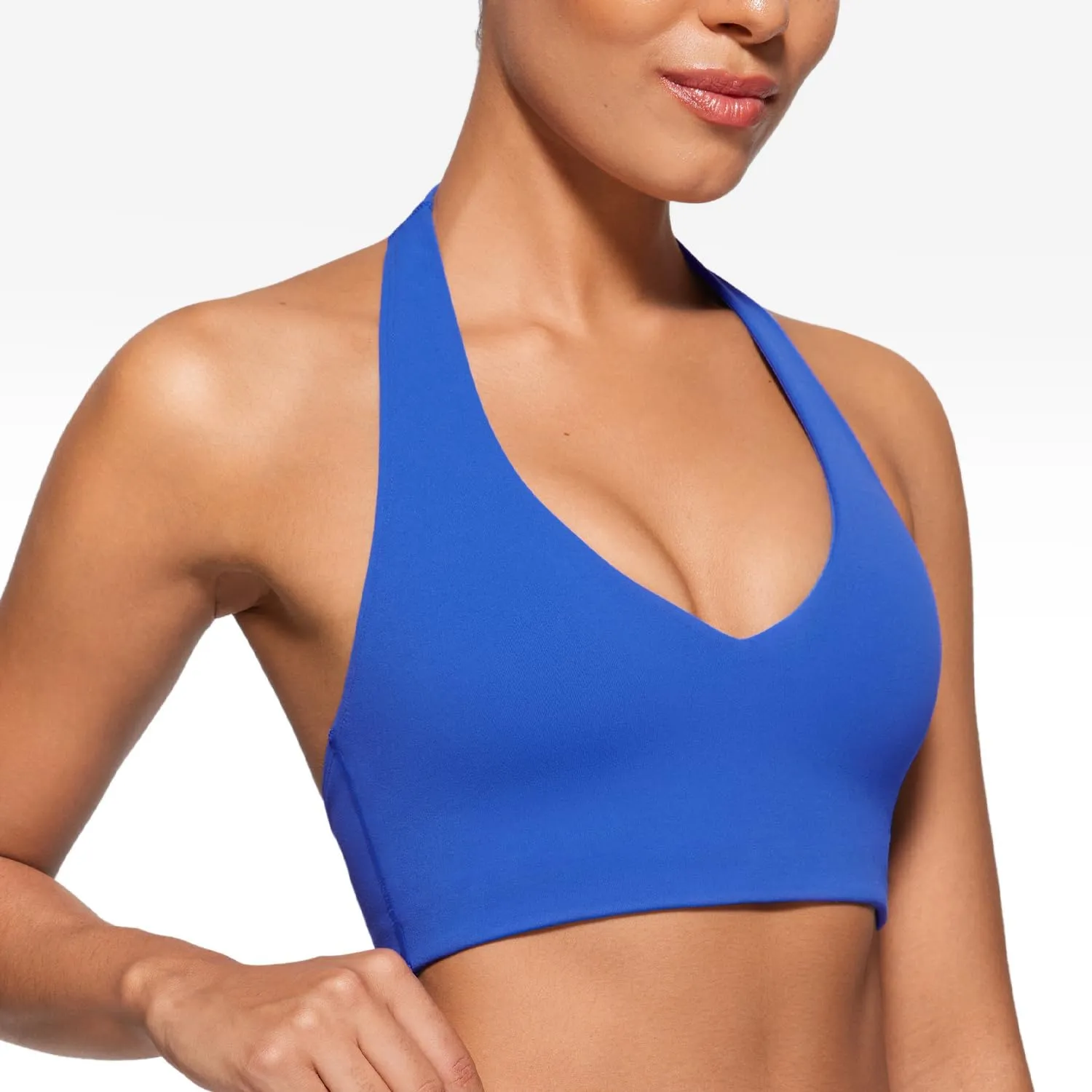 Womens Halter Longline Sports Bra Padded Low Back Yoga Bar Workout Crop Top with Built in Bra