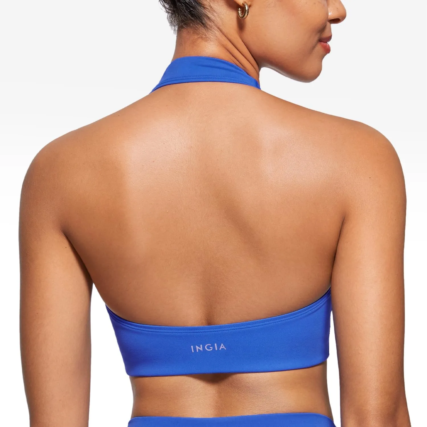 Womens Halter Longline Sports Bra Padded Low Back Yoga Bar Workout Crop Top with Built in Bra