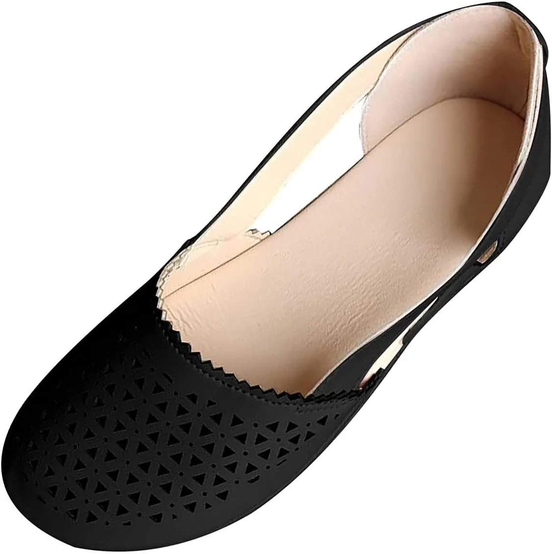 Womens Hollow Ballet Flats Round Toe Slip On Shoes Light Weight Comfort Sandals Retro Low Heels Shoe Vintage Leather Sandal Casual Walking Mary Janes Shoes with Breathable Eyelets