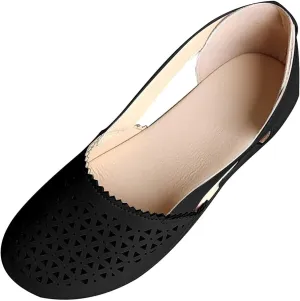 Womens Hollow Ballet Flats Round Toe Slip On Shoes Light Weight Comfort Sandals Retro Low Heels Shoe Vintage Leather Sandal Casual Walking Mary Janes Shoes with Breathable Eyelets
