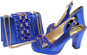 Women’S Italian Design Fashion Shoes and Matching Bag Set Peep Toe Thin Heels Buckle Strap for Dress