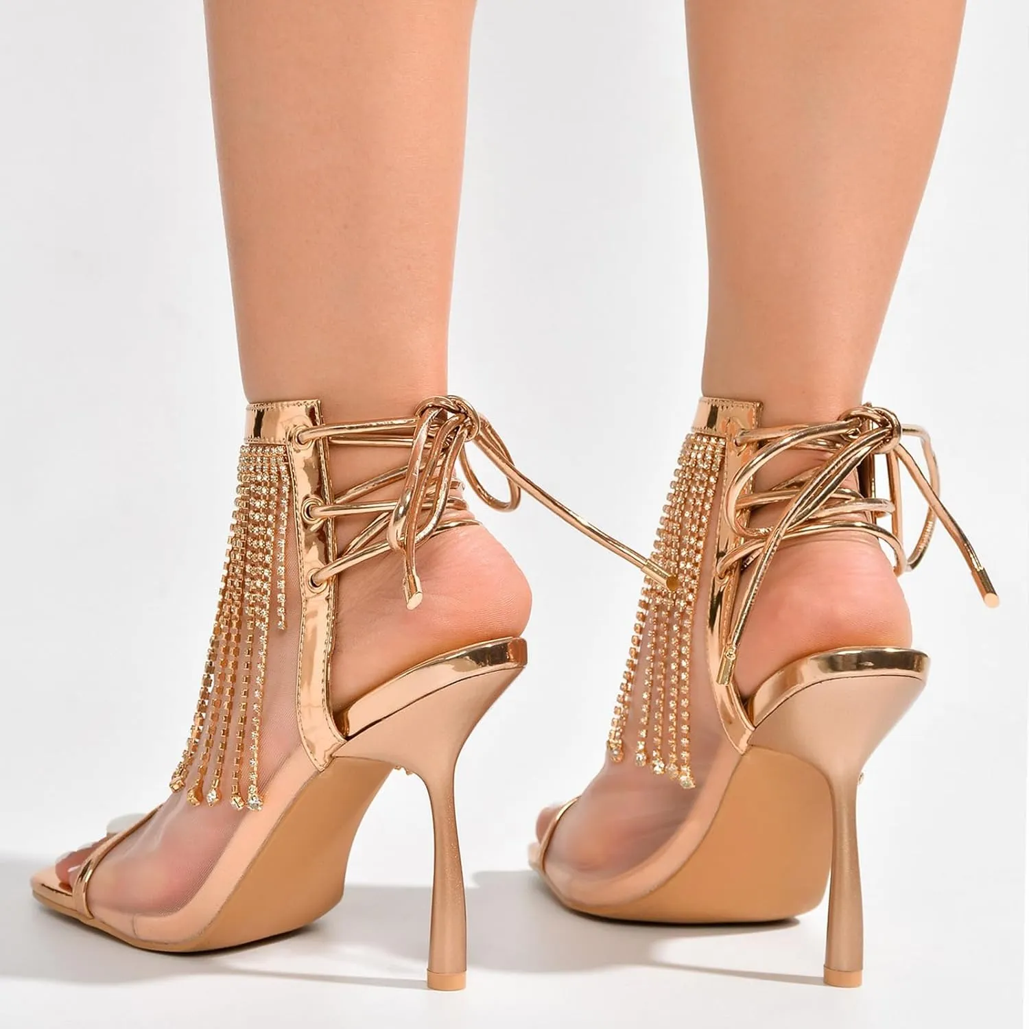 Women's Mesh Sandals Peep Toe High Heels Lace Up Summer Boots Buckle Strap Party Sexy Pump Shoes Open toe