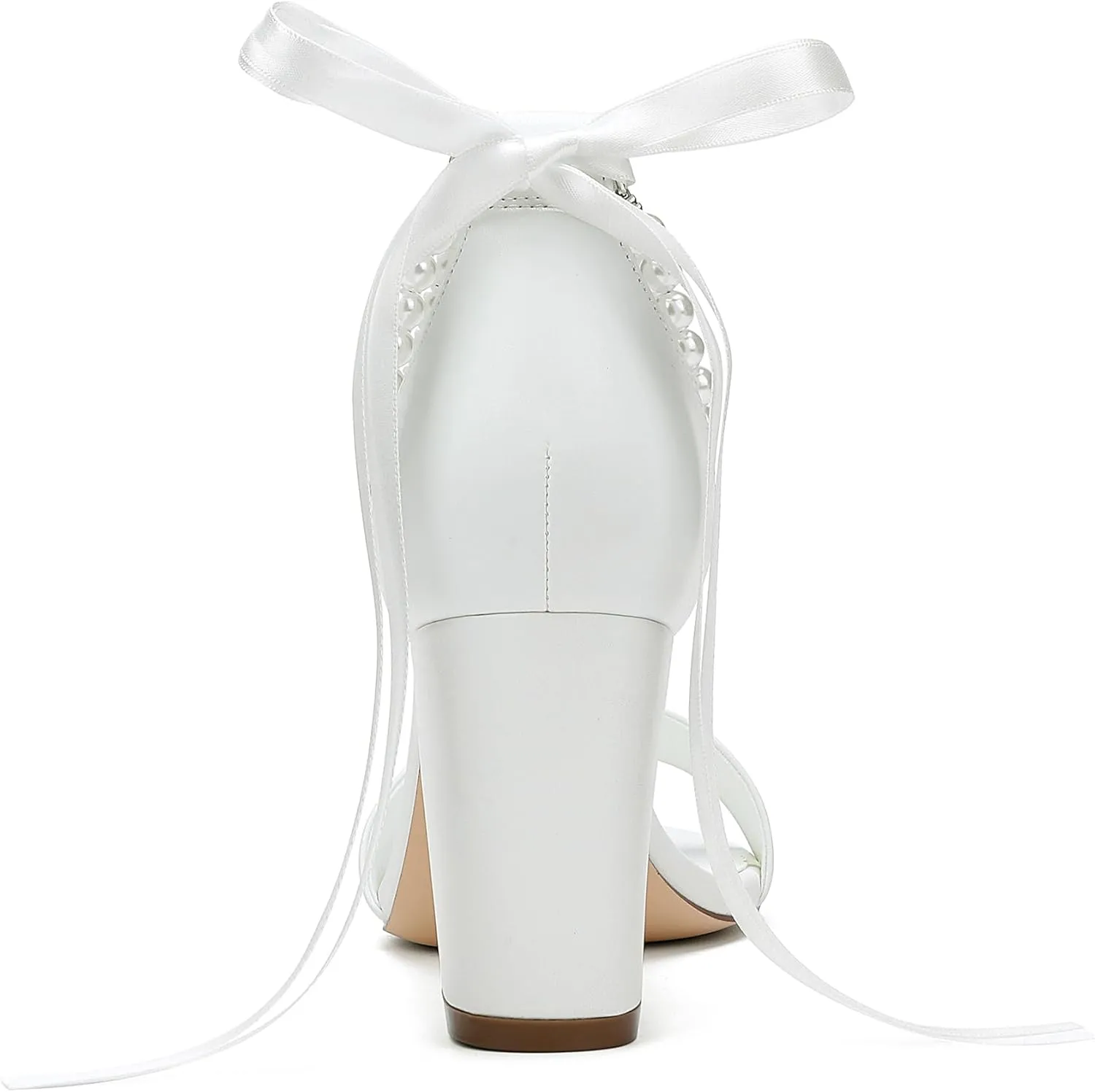 Women's Open Toe Block Heel Pearl Wedding Shoes for Bride Chunky Heeled Sandals Bridal Shoes Pumps