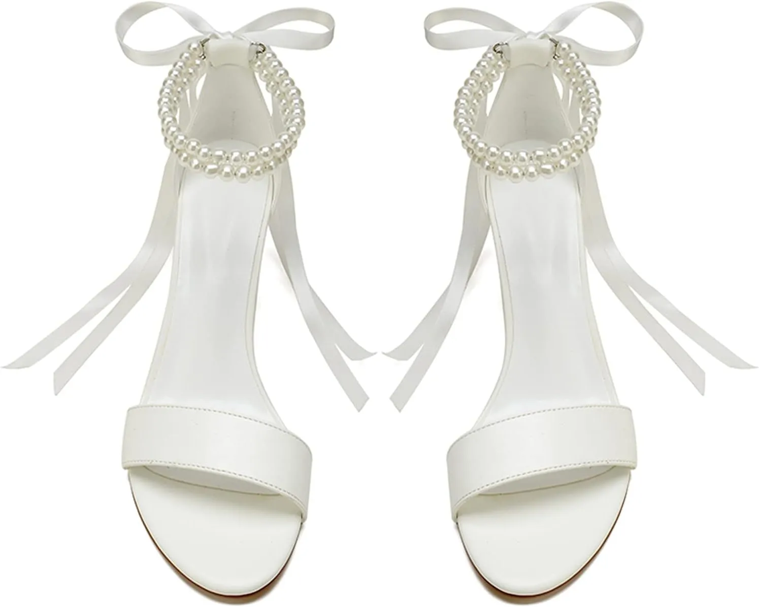 Women's Open Toe Block Heel Pearl Wedding Shoes for Bride Chunky Heeled Sandals Bridal Shoes Pumps