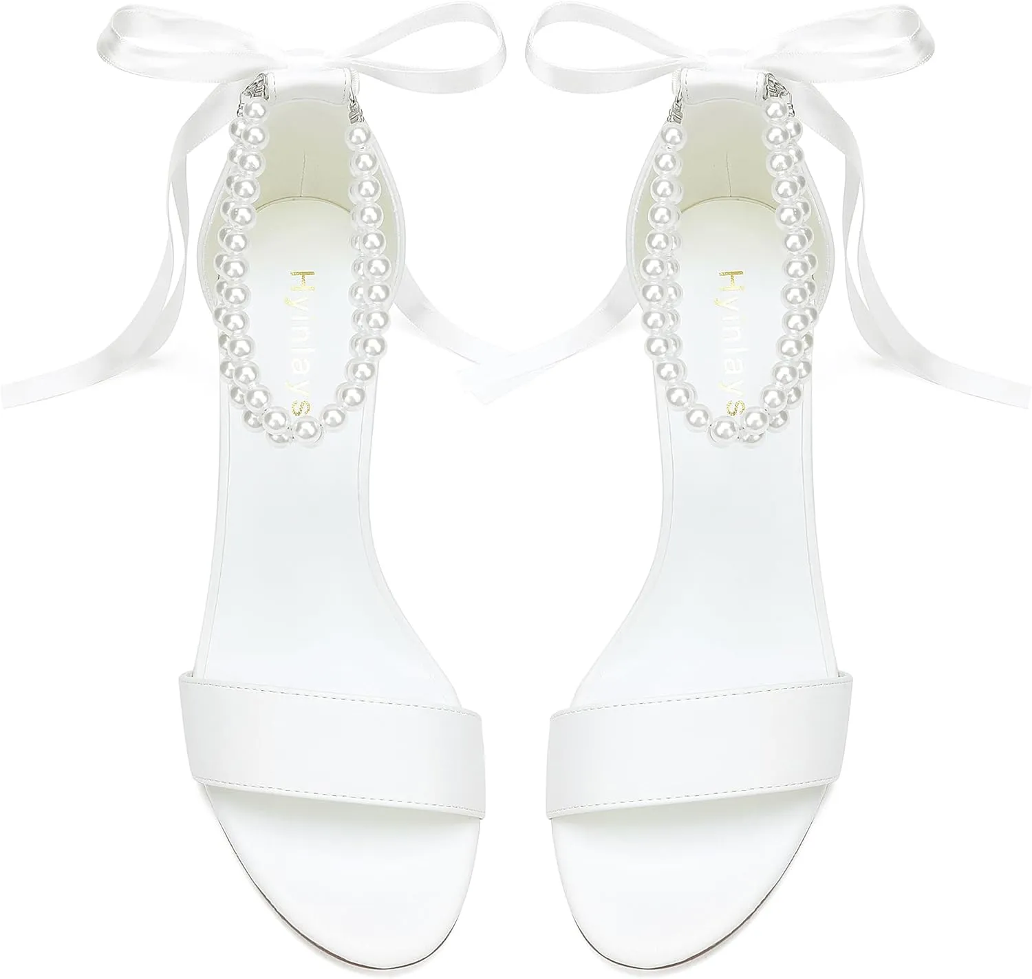 Women's Open Toe Block Heel Pearl Wedding Shoes for Bride Chunky Heeled Sandals Bridal Shoes Pumps