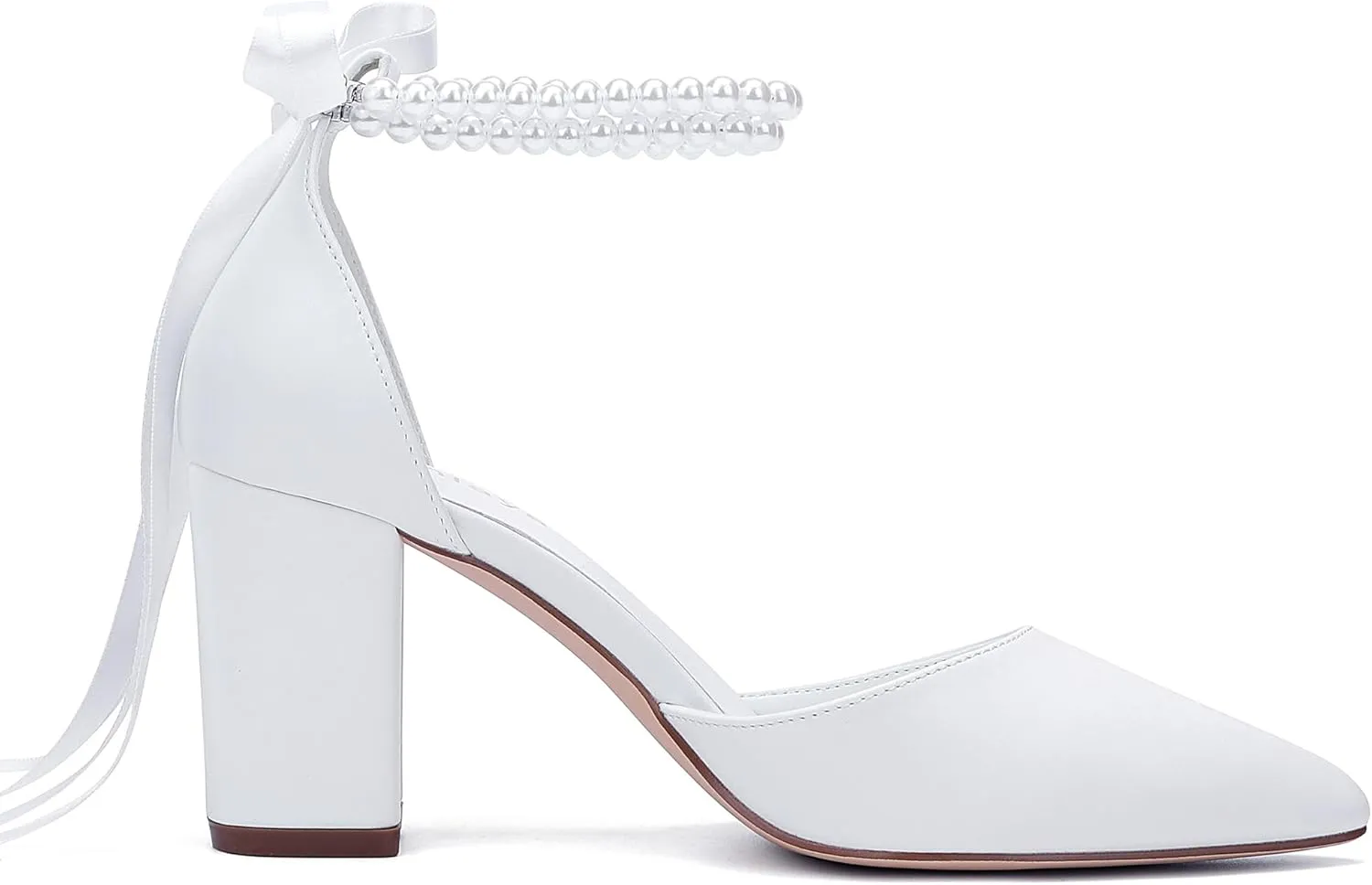 Women's Open Toe Block Heel Pearl Wedding Shoes for Bride Chunky Heeled Sandals Bridal Shoes Pumps
