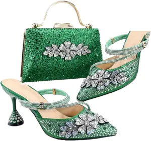 Women’S Orange Mature Style Shoes and Bag Set Pointed Toe Spike Heels Slip-On Slingbacks for Garden Party