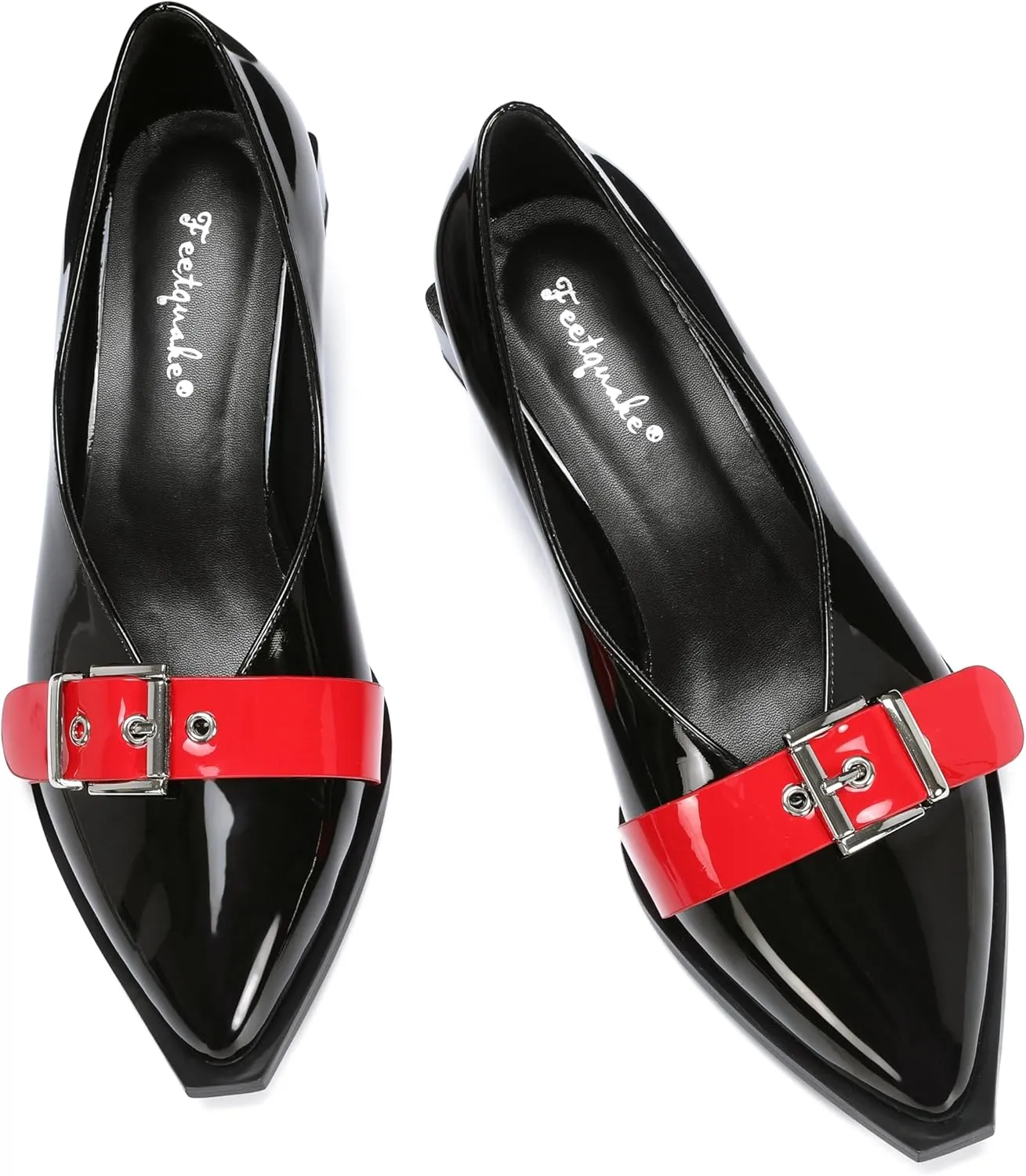 Women's Pump Shoes Overlapping Squared Chunky Red Heel Pointed Toe Pull On Patent PU Leather Daily Comfortable Women Dress Shoes